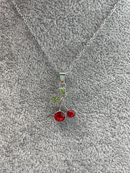 Silver Tone Cherry Necklace