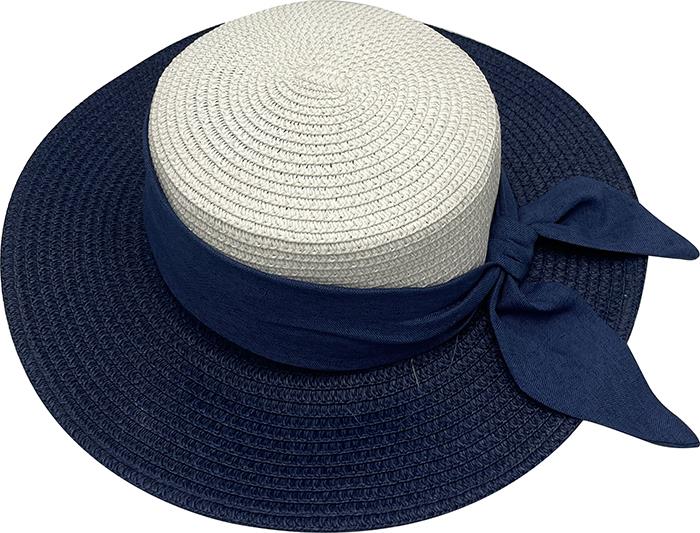 Navy Blue & White Sun Hat with Bow – Stylish Outdoor Protection