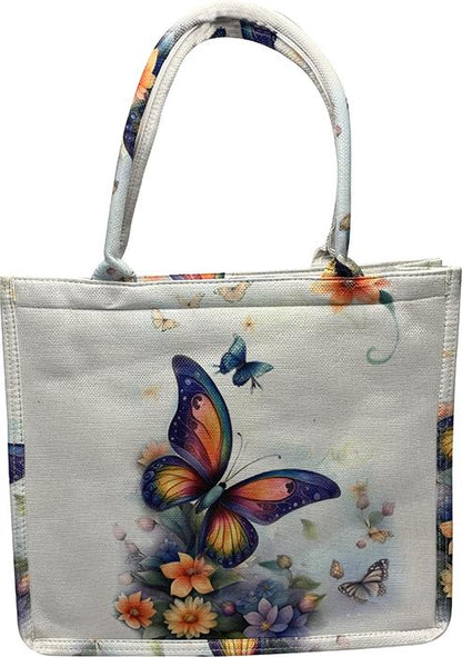 Canvas Tote Bag – White with Colorful Butterfly