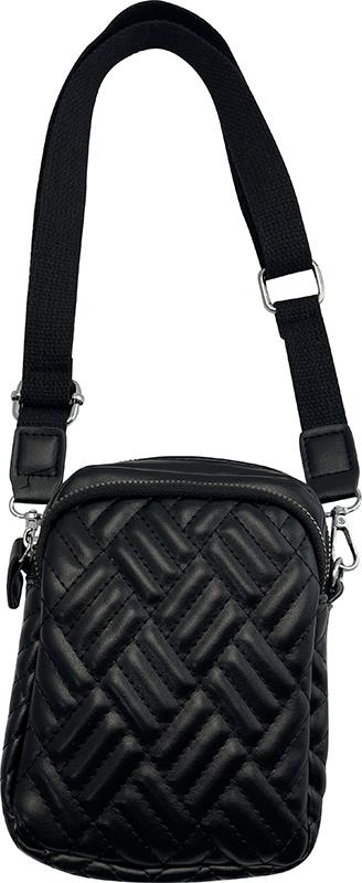 Double Zippered Pocket Quilted Black Vegan Leather Crossbody Purse