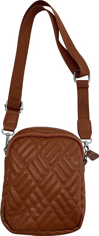 Quilted Saddle Brown Vegan Leather Crossbody Purse