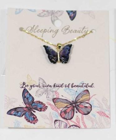 Dark Blue Resin Butterfly Necklace with Crystal Accents