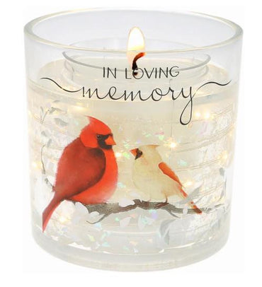 LED Soy Wax Memorial Candle – Cardinal Design – “In Loving Memory” – 3.5 oz