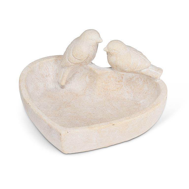 Heart-Shaped Cement Dish with Two Birds – 7.5"