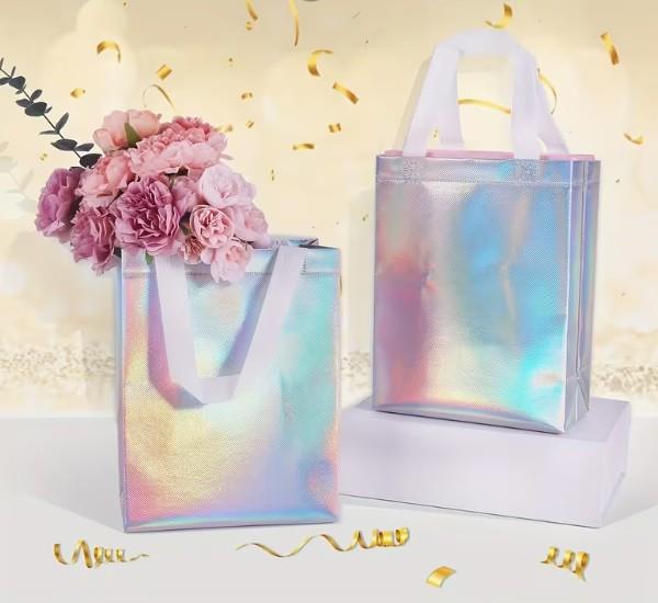 Holographic Silver Non-Woven Gift Bag with Coordinating Tissue