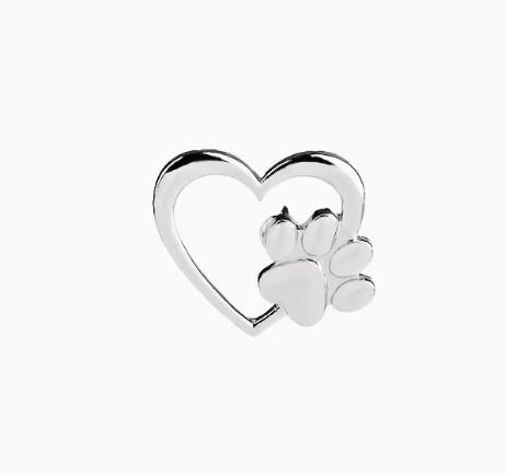 Silver-Tone Heart with Paw Print Lapel Pin