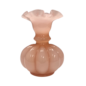 Vintage Dusty Rose Pink Cased Glass Vase with Ruffled Edge – 5.75"