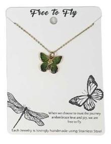 Green Enamel Butterfly Necklace – Gold Tone Stainless Steel