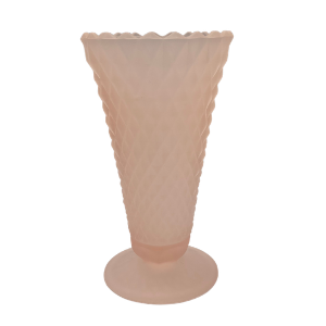 Vintage Frosted Pink Diamond Embossed Glass Vase – 8"
