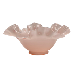 Vintage Pink Rose Overlay Ruffled Glass Bowl – 3.5" x 7"