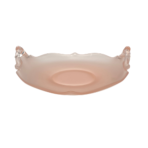 Vintage Pink Satin Glass Bon Bon Dish with Two Handles – 2.5" x 7.5"