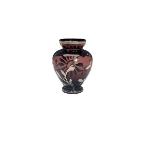 Vintage Amethyst Glass Vase with Silver Overlay – 3.25"