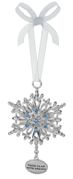 Silver Snowflake Ornament – “Snow Glad We’re Friends”
