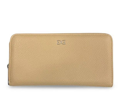 Beige Vegan Leather Zippered Wallet with Card Holders – Soft Touch – 7.5" x 4" x 1"