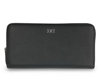 Black Vegan Leather Zippered Wallet with Card Holders – Soft Touch – 7.5" x 4" x 1"