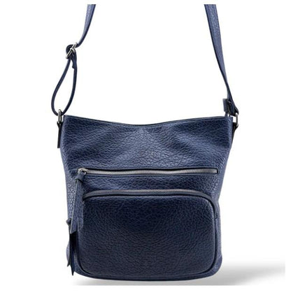 Navy Vegan Leather Shoulder Bag with Multiple Pockets