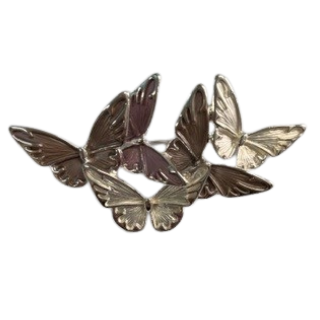 Silver-Tone Cluster of Five Butterflies Brooch