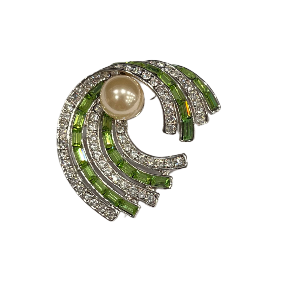 Swish Brooch with Green Baguette Crystals