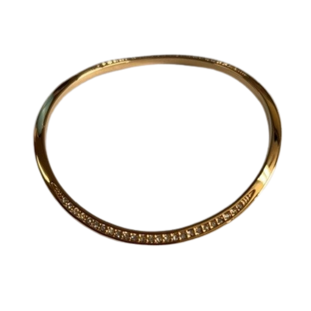 14K Gold-Plated Wave Bangle with CZ Accents