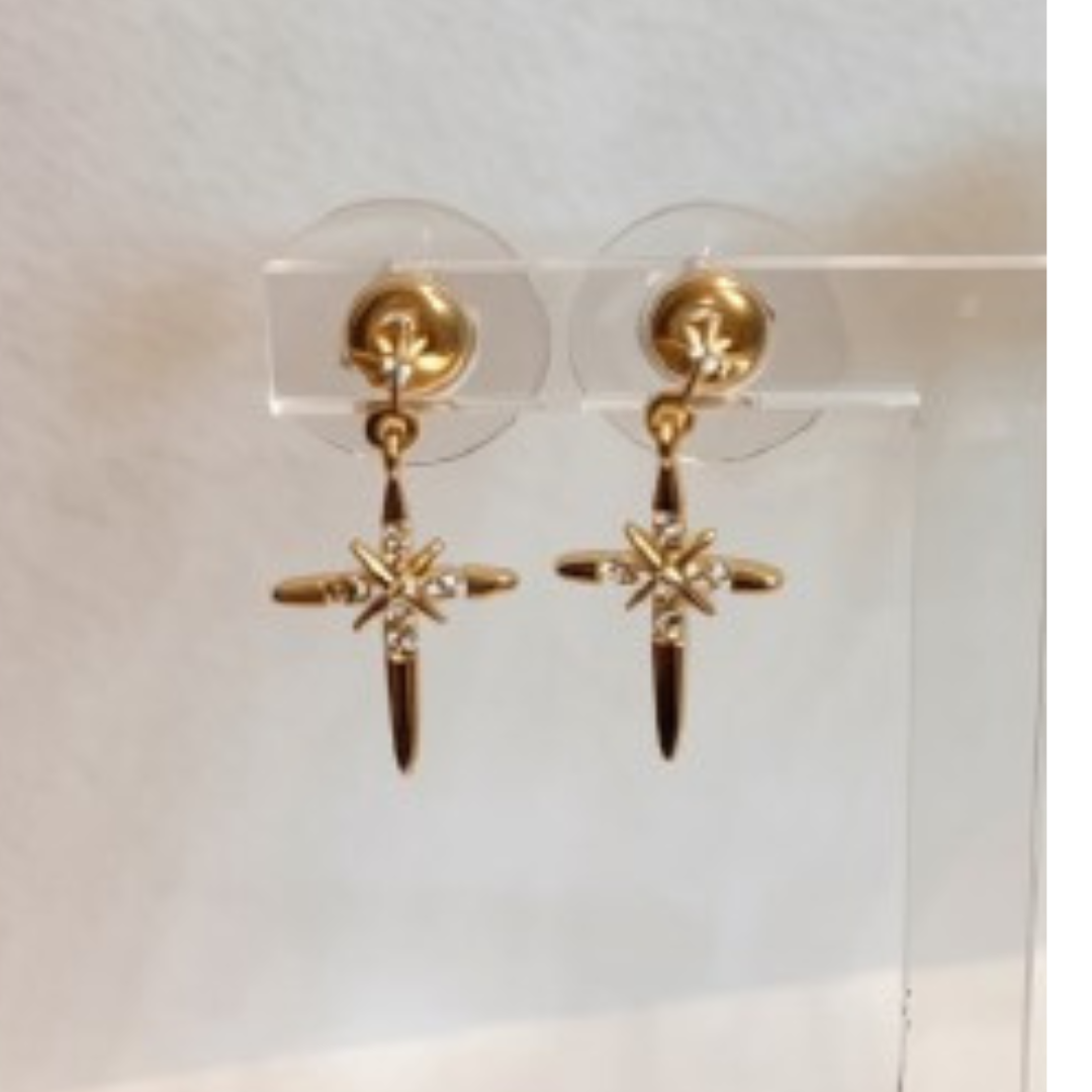 Gold-Tone Cross Drop Earrings