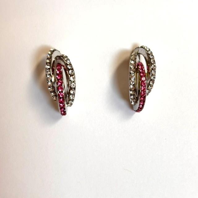 Classic Trio Crystal Earrings – Pink & Clear Layered Crystals