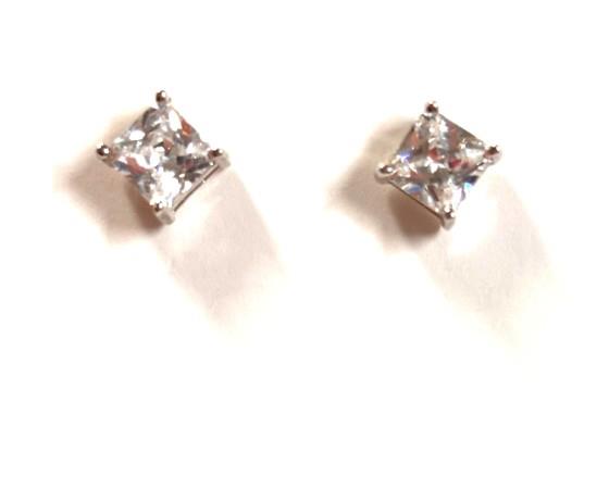Square CZ Solitaire Stud Earrings