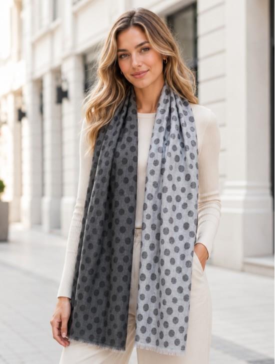 Grey & Black Two-Tone Polka Dot Shawl Scarf
