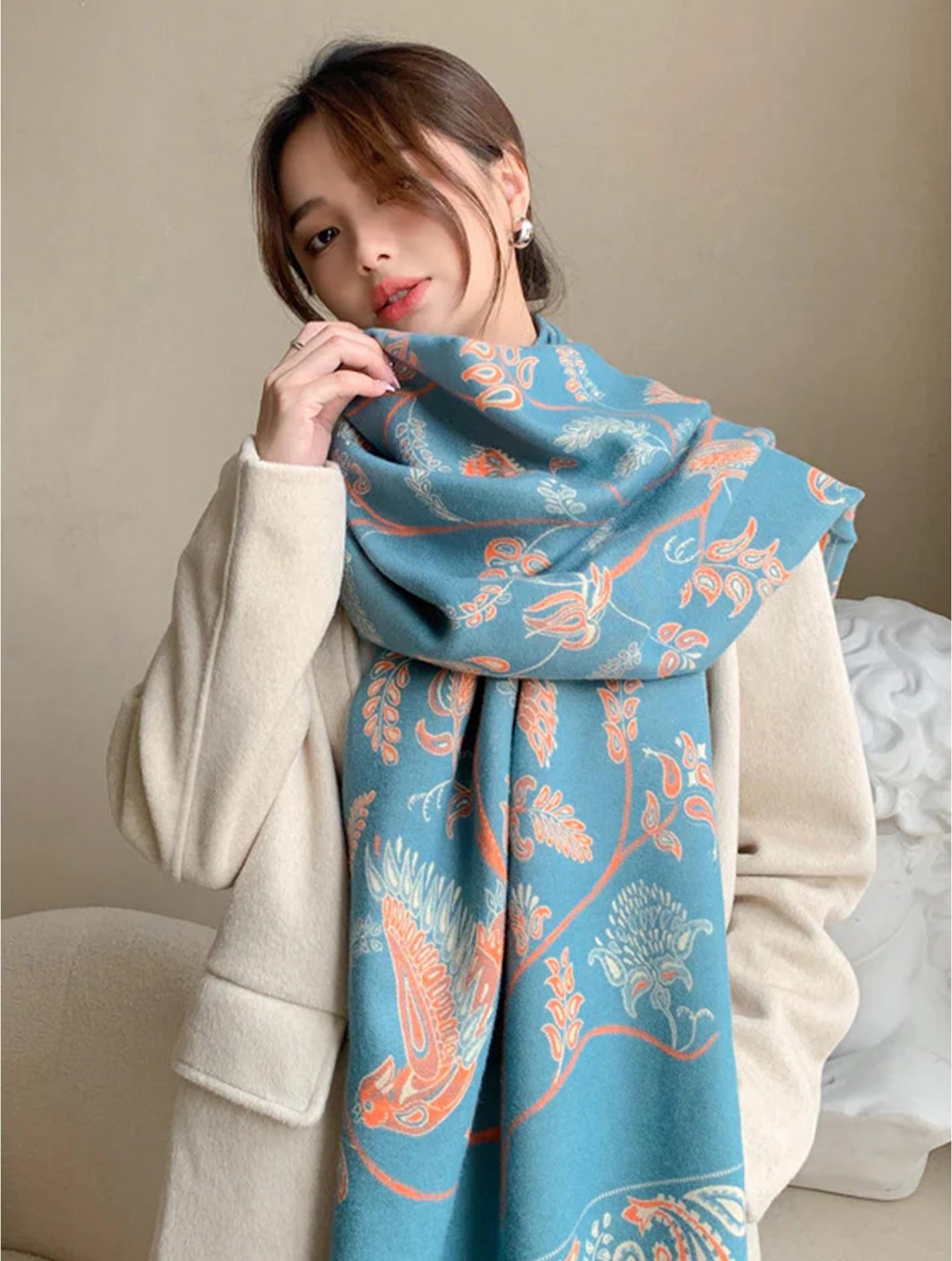 Teal & Orange Paisley Print Blanket Scarf