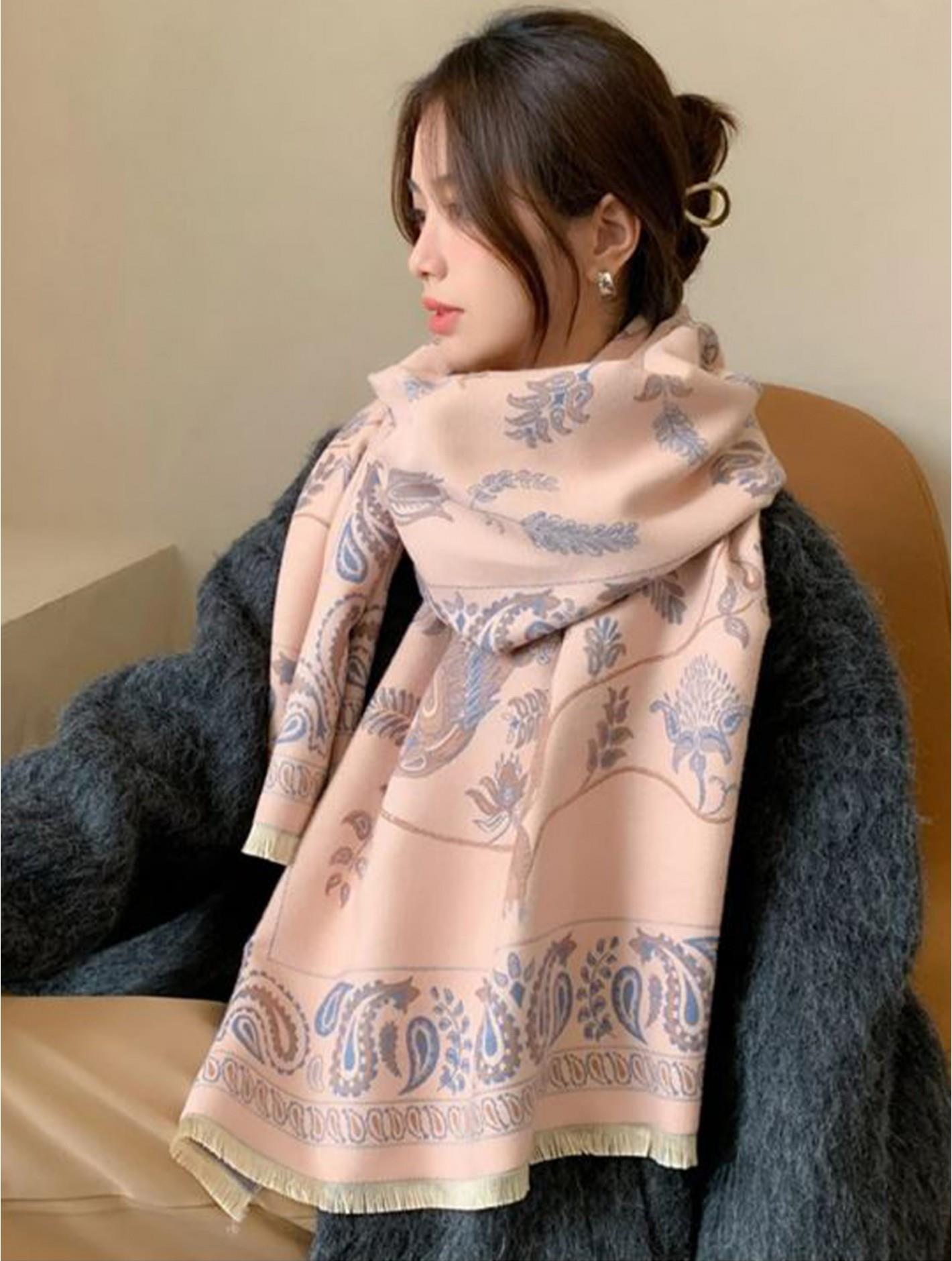 Taupe & Blue Paisley Print Blanket Scarf