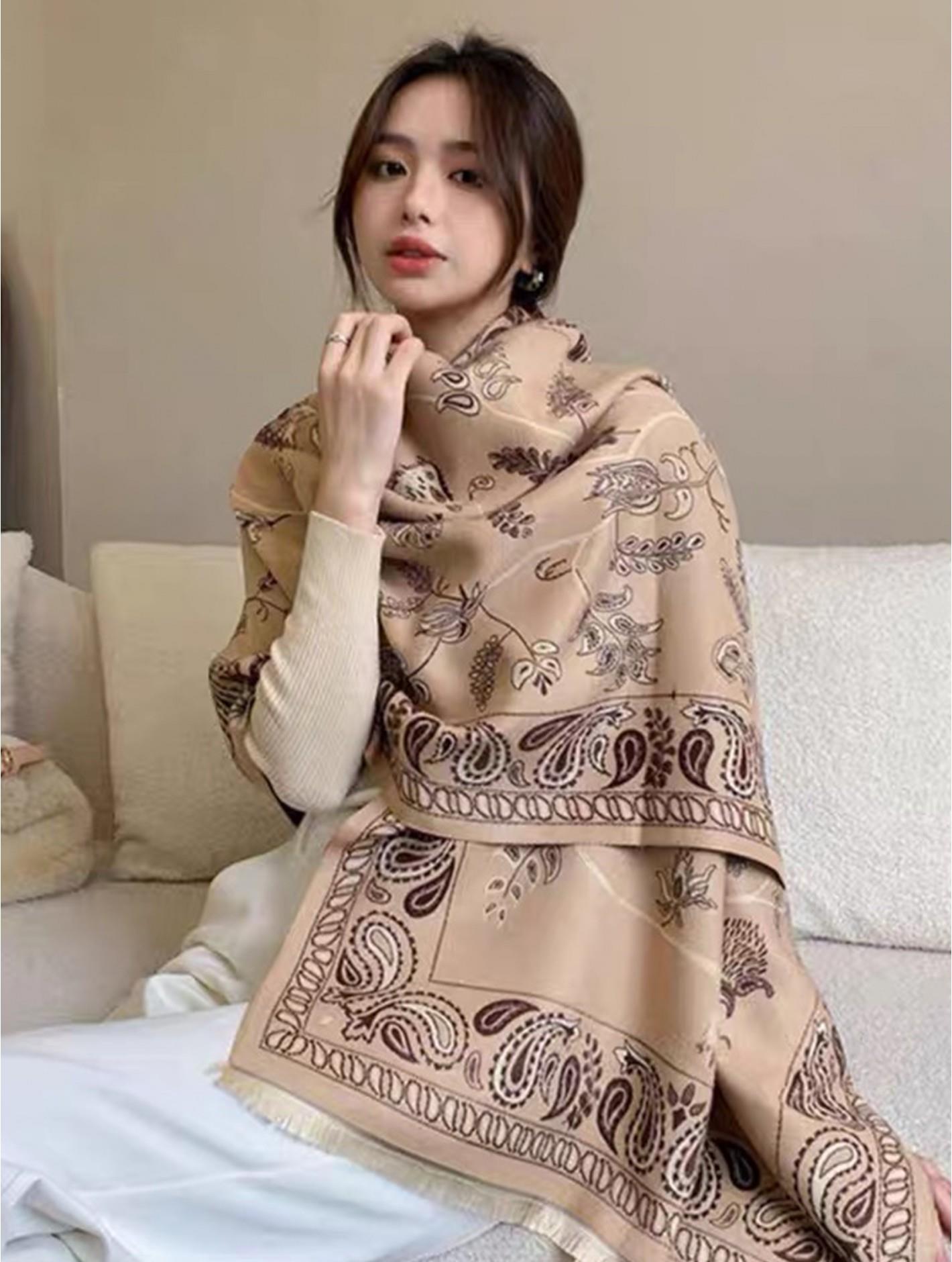 Tan & Brown Paisley Print Blanket Scarf