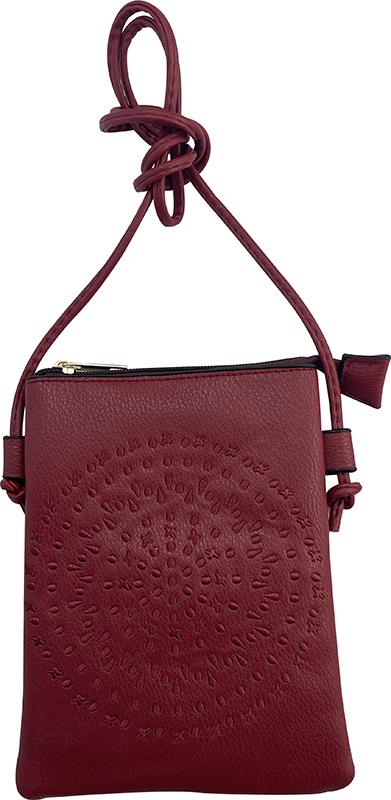 Red Vegan Leather Crossbody Purse with Embroidered Design