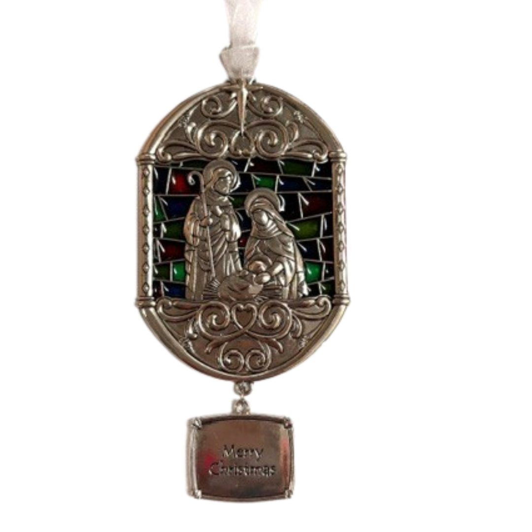 Holy Family Stained Glass Christmas Ornament – “Merry Christmas”