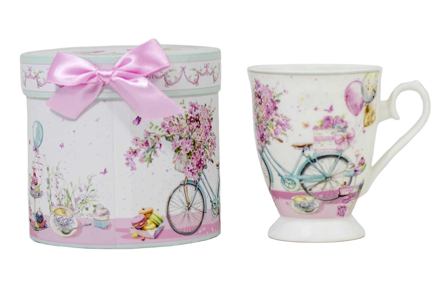 Porcelain Pink Floral Bicycle Mug with Gift Box