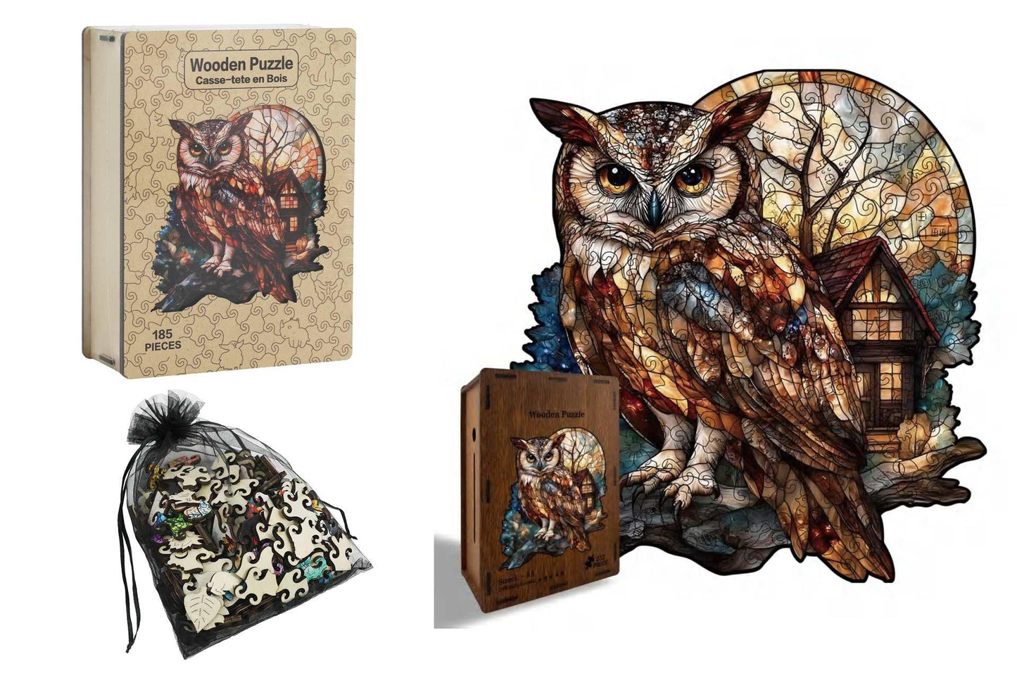 Wood Owl Puzzle Set