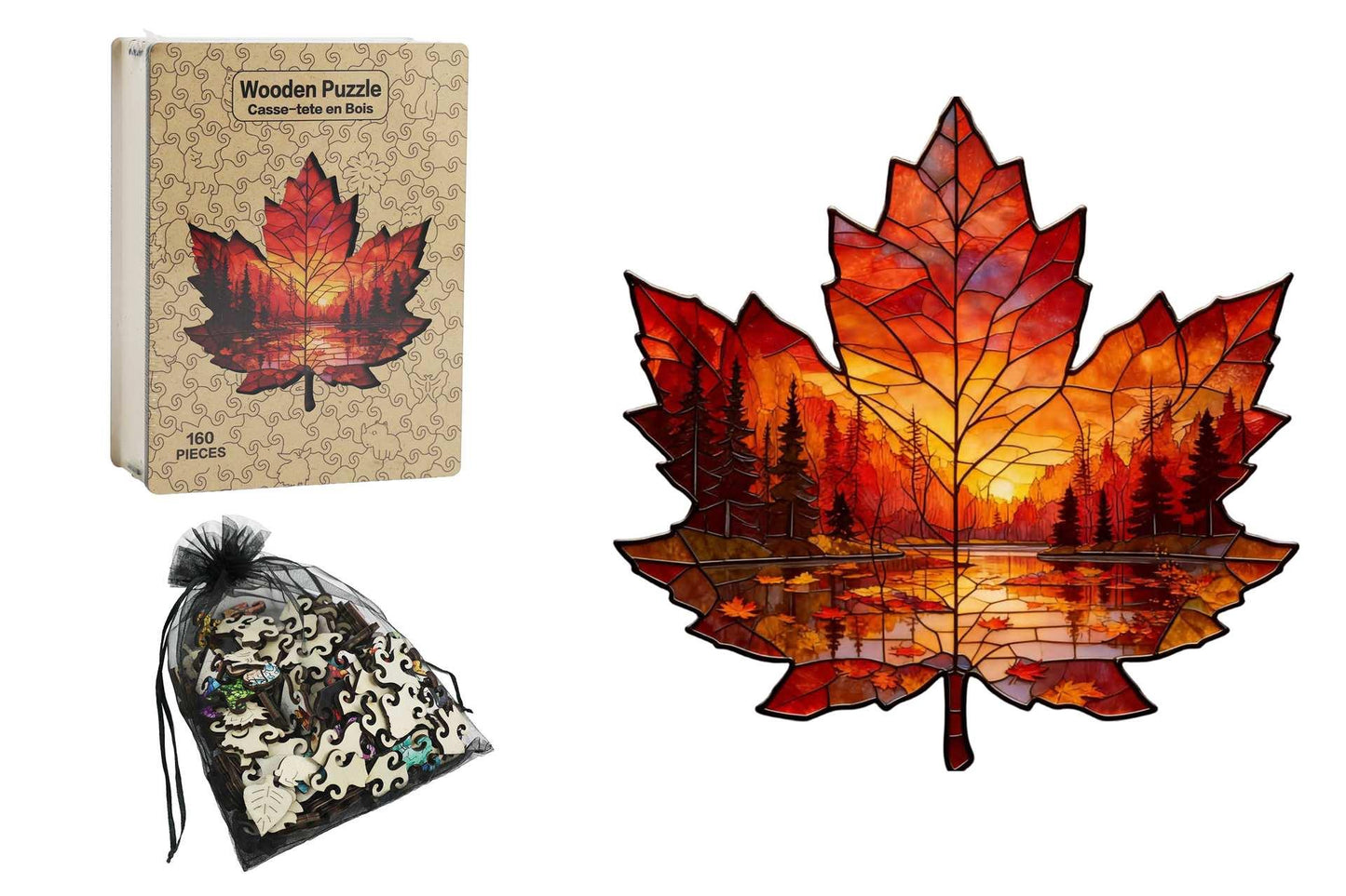 Wood Maple Leaf Puzzle Set – 160 Piece Wooden Puzzle