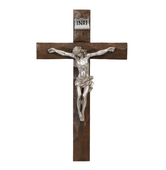 Silver-Toned Corpus Wall Crucifix – Textured Wood-Style Cross