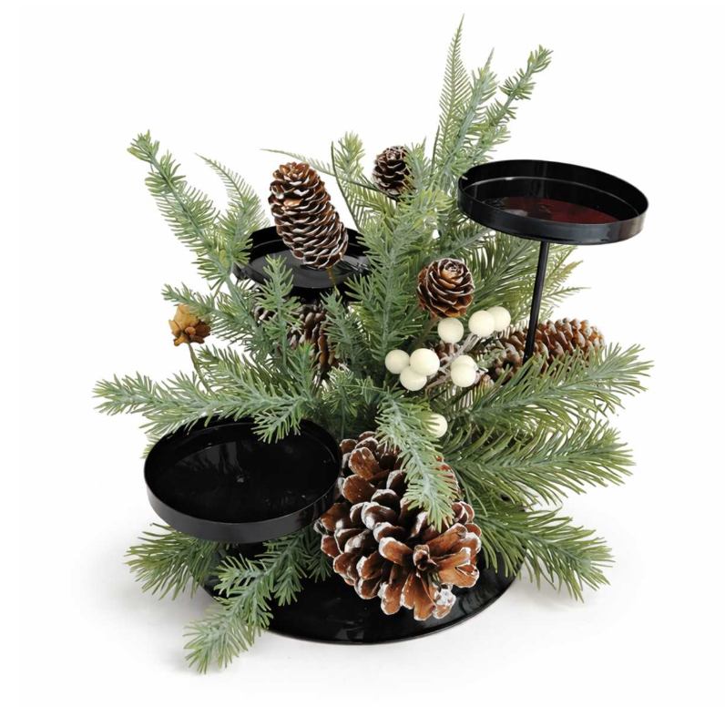 Candle Holder with Pinecone Greenery