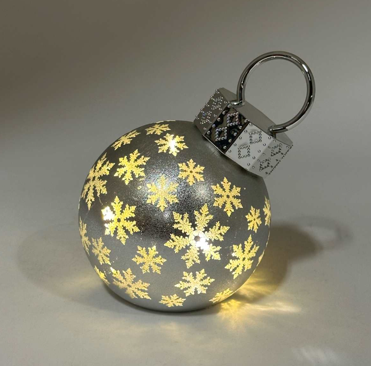 Large LED Silver Glass Ball with Snowflake Design
