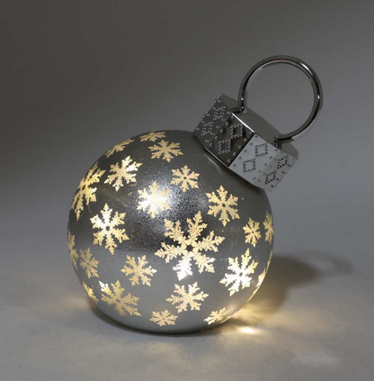 Small LED Silver Glass Ball with Snowflake Design