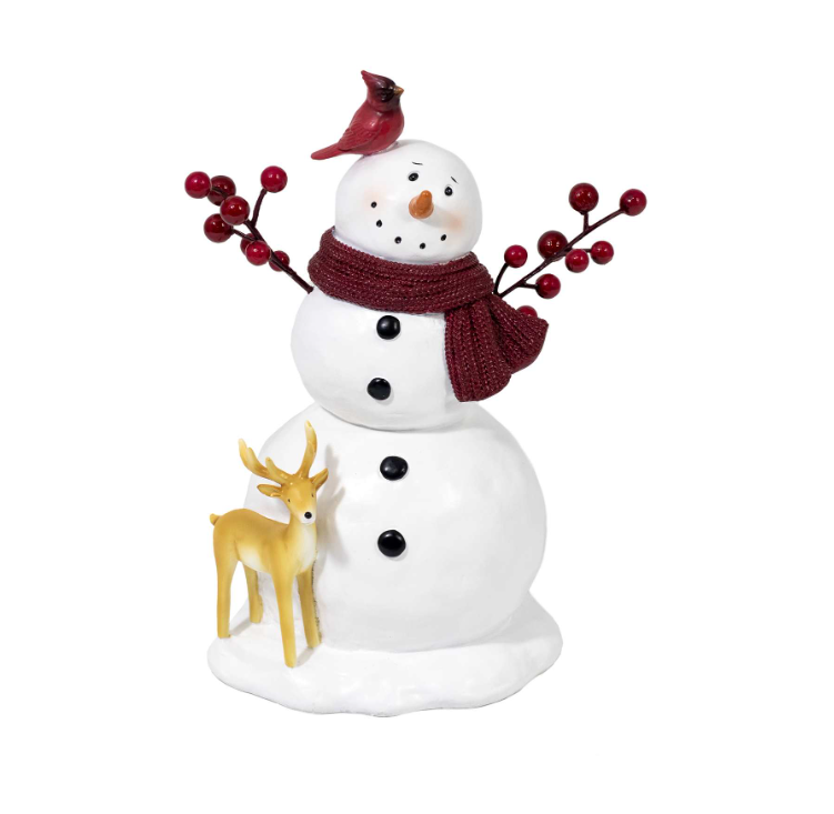Snowman with Red Scarf, Deer & Cardinal Friends