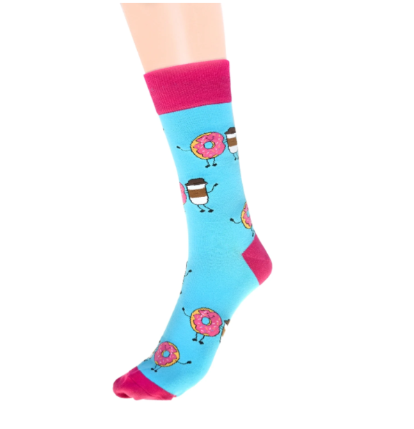 Ladies Blue & Pink Coffee & Donut Socks