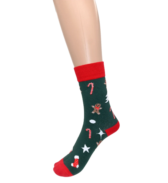 Green Gingerbread, Candy Cane & Stocking Christmas Socks