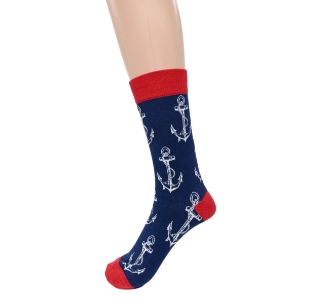 Men’s Blue, Red & White Anchor Socks