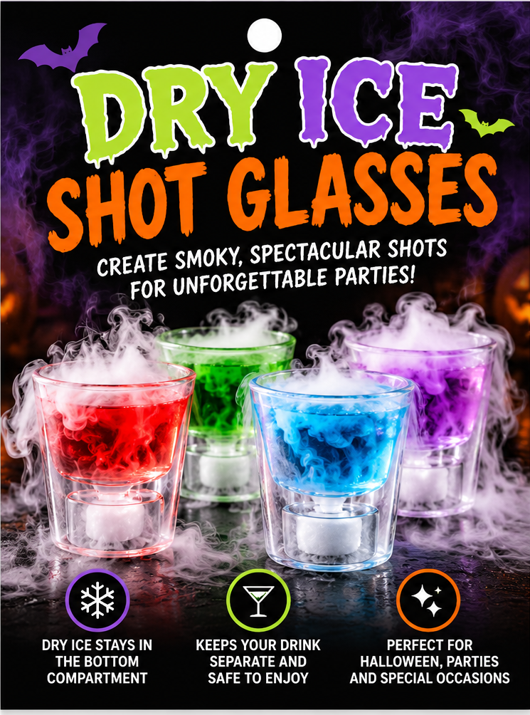 Dry Ice Shot Glasses – Set of 4 – Create a Smoking Drink Effect