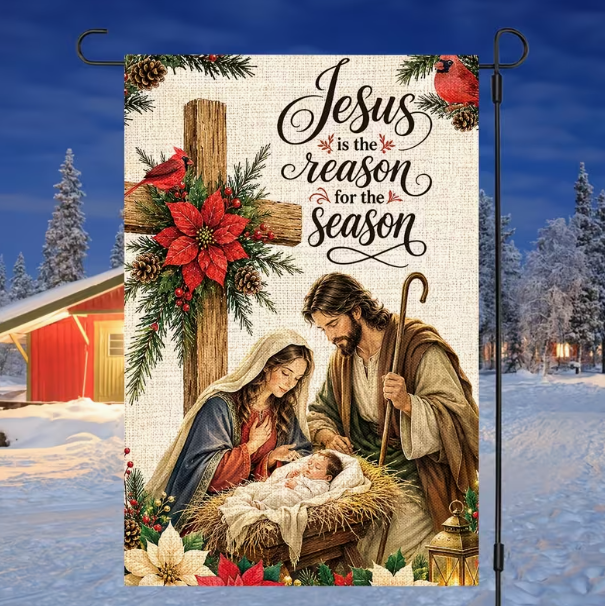 Jesus Is the Reason for the Season Nativity Garden Flag