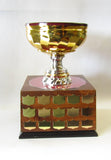 Gold Cup with Burgundy Lining on Walnut Box Base