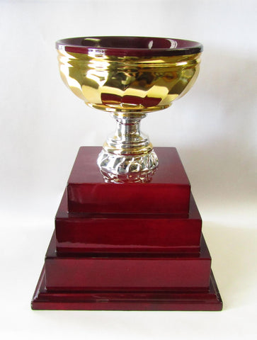 Burgandy Lined Gold Metal Cup on Three Tiered Base