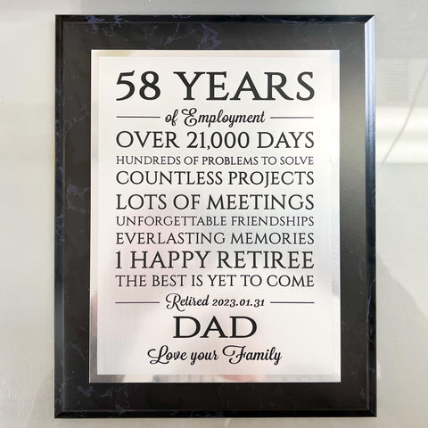 Retirement by the Numbers Plaque