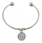 Silver Tone Solid Bracelet with Hanging Rhinestone
