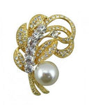 Feather Brooch with Rhinestone and Pearl